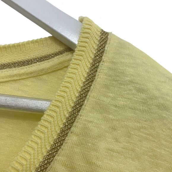 Chico's Yellow Linen Knit Top Size 0 Small Metallic Trim Short Sleeve Tunic Tee - Picture 6 of 13